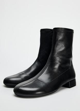 Кожаные ботинки черные женские zara new