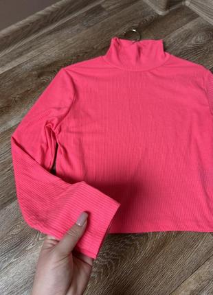 Розовый гольф водолазка яркий пуловер укороченный реглан 💞divided размер m-l5 фото