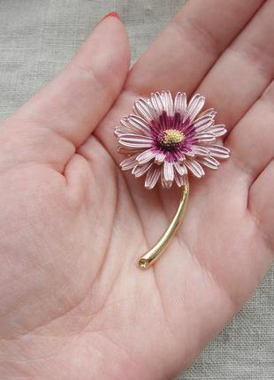 Елегантна велика брошка квітка гербера з емаллю брошка з квіткою. колір рожевий золото2 фото