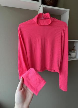 Розовый гольф водолазка яркий пуловер укороченный реглан 💞divided размер m-l4 фото