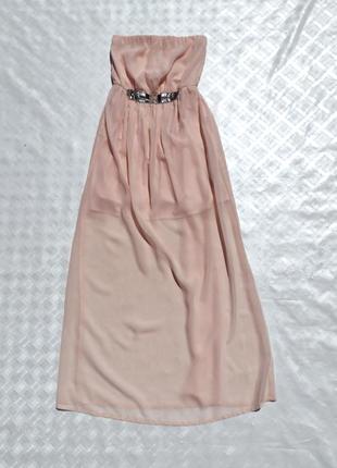 Длинное летнее розово персиковое платье zara3 фото