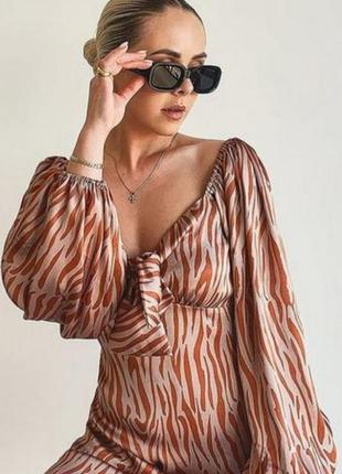 Красива сукня з об'ємними рукавами у принт зебри від boohoo 🤎🤎