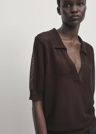Шоколадна напівпрозора оверсайз футболка поло massimo dutti