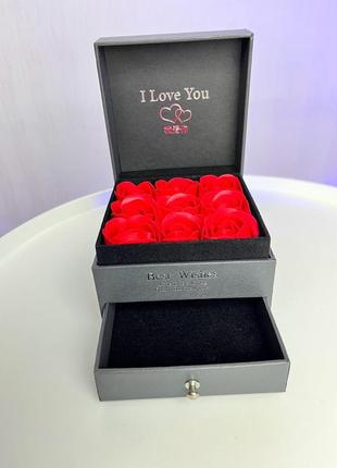 Подарочный набор роз из мыла органайзер шкатулка под украшения i love you soap flowers 9 шт3 фото