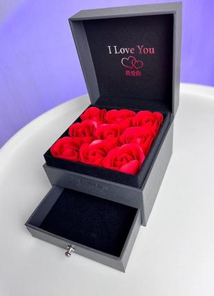 Подарочный набор роз из мыла органайзер шкатулка под украшения i love you soap flowers 9 шт4 фото