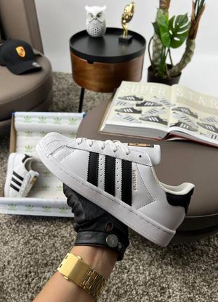 🌸жіночі кросівки adidas superstar white black адідас / демісезонні, весняні, літні, осінні / шкіра / білі, чорні