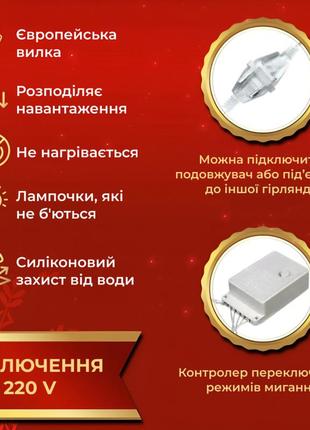 Гірлянда-штора роса 200 led розмір 3*2 м, жовтий2 фото