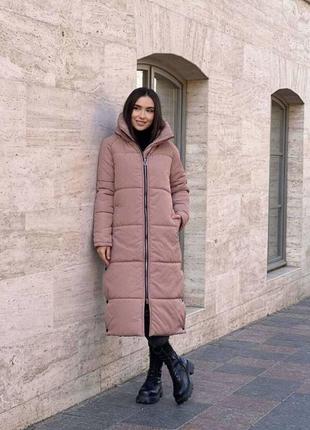 Куртка пальто жіноча довга з капюшоном стьобана тепла базова осіння зимова на осінь...