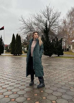 Куртка пальто жіноча довга з капюшоном стьобана тепла базова осіння зимова на осінь...
