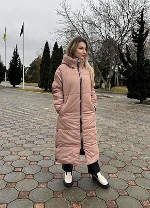 Куртка пальто жіноча довга з капюшоном стьобана тепла базова осіння зимова на осінь...