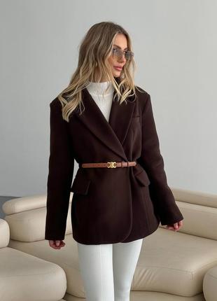Шоколадний трендовий піджак -  пальто3 фото