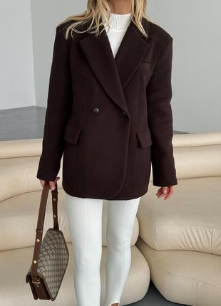 Шоколадний трендовий піджак -  пальто8 фото