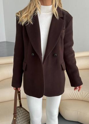 Шоколадний трендовий піджак -  пальто10 фото