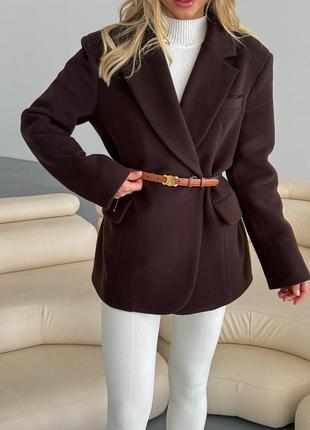Шоколадний трендовий піджак -  пальто9 фото