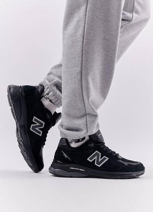 👑мужские кроссовки new balance 990 black whiteребряный гардероб / демисезонные, весенние, летние, осенние / замша, сетка / черные, белые