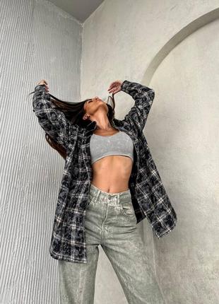 Рубашка в клетку свободного кроя oversize2 фото