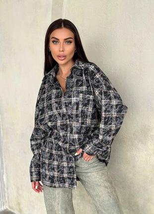 Рубашка в клетку свободного кроя oversize5 фото