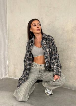 Рубашка в клетку свободного кроя oversize7 фото