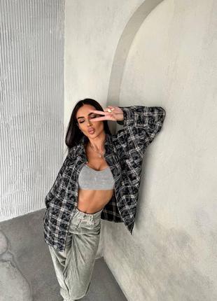 Рубашка в клетку свободного кроя oversize3 фото
