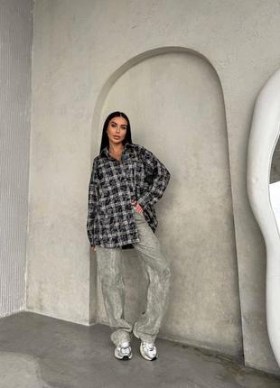Рубашка в клетку свободного кроя oversize6 фото