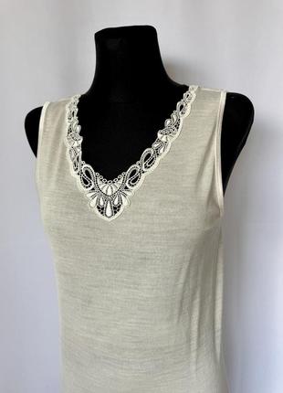 Eusana бежевая нижняя майка шелк шерсть с кружевом термобелье термо топ шерстяная швейцари...