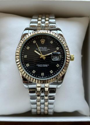 Жіночий годинник на браслеті rolex date just комбінованого кольору
