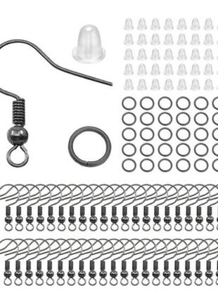 Набор фурнитуры finding основы для сережек швензы колечки заглушки вороненая сталь