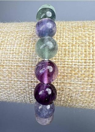 Браслет флюорит натуральный камень гладкий шарик d-10мм+- l-18см+ (стрейч)