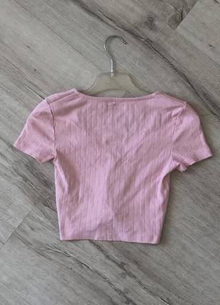 Розовая легкая нежная блуза футболка кроп-топ с сердечками fb sister размер xs2 фото