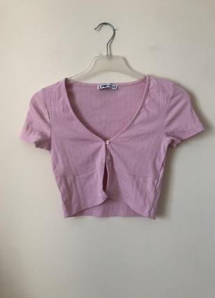 Розовая легкая нежная блуза футболка кроп-топ с сердечками fb sister размер xs10 фото