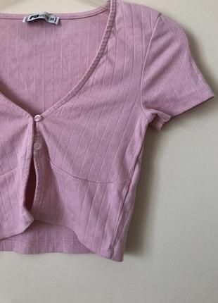 Розовая легкая нежная блуза футболка кроп-топ с сердечками fb sister размер xs8 фото