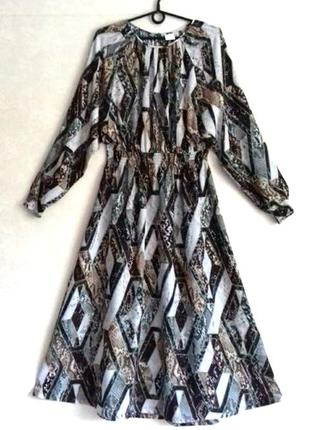 Довге плаття h&amp;m натуральне плаття міді з довгим рукавом