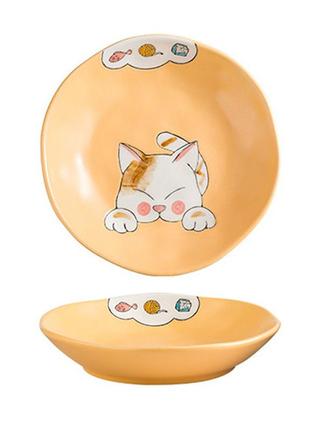 Тарілка в японському стилі з малюнком "котик" , ø 20 см6 фото