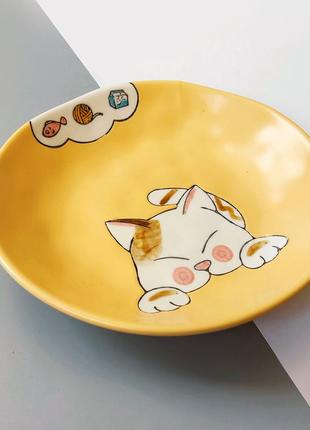 Тарілка в японському стилі з малюнком "котик" , ø 20 см2 фото
