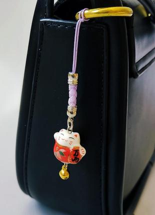 Керамічний брелок-підвіс для сумки/чохла/ключів "кіт удачі" (1шт.)2 фото