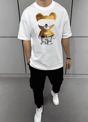 Мужская натуральная белая футболка с разными принтами1 фото