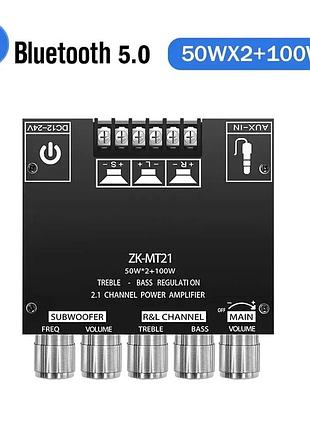 Усилитель bluetooth 5.0,сабвуфер 2*50 вт +100 вт. aux. темброблок