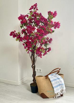 Розовая бугенвиллия цветущее дерево искусственное комнатное растение в черном горшке,...