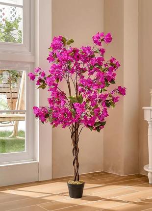 Розовая бугенвиллия цветущее дерево искусственное комнатное растение в черном горшке,...