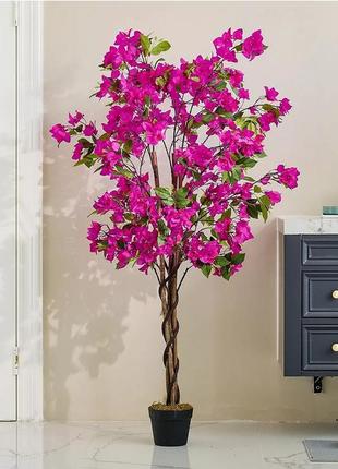 Розовая бугенвиллия цветущее дерево искусственное комнатное растение в черном горшке,...