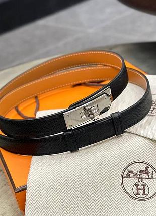 Черный кожаный ремень пасок в стиле hermes kelly