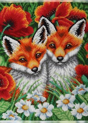 Набір для вишивки бісером "лисичка-сестричка" квіти, ромашка, поле, сад 26х33 см