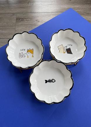 Миска тарілка керамічна на підставці для котів та собак керамічна8 фото