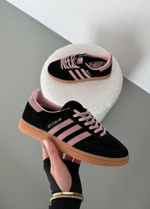 Женские кроссовки adidas spezial black pink адидас самба черного с розовым цветами7 фото