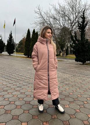 Теплая женская длинная куртка плащёвка пальто не пропускает ветер воду 250 силикон 44-50 бежевый