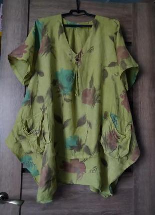 100% лен ассиметричная туника, блуза в стиле бохо и талия большой размер4 фото