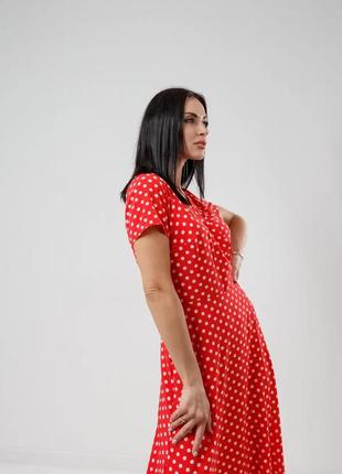 Плаття жіноче літнє довге в горох (чорний, червоний, блакитний, фрезовий) 42, 44, 46, 48, 50, 525 фото