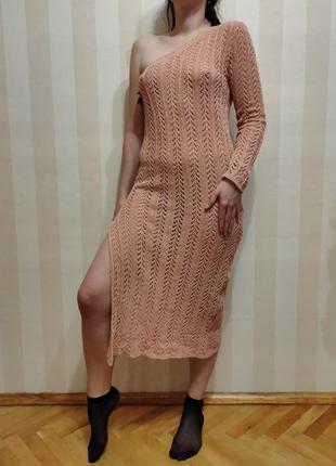Ніжно рожева в'язана пляжна сукня з люрексом з відкритим плечем boohoo, l,xl розмір