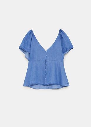 Джинсовая блуза топ с рюшами zara