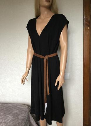 Базова сукня міді з контрастним поясом zara розмір l2 фото